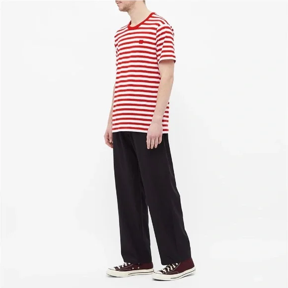 ACNE STUDIOS Red & White Nash Striped Face Tshirt sz M - Picture 4 of 11
